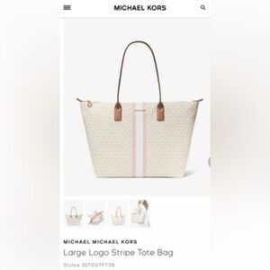 Michael Kors Large Jet Set Cream and Pink Logo Tote